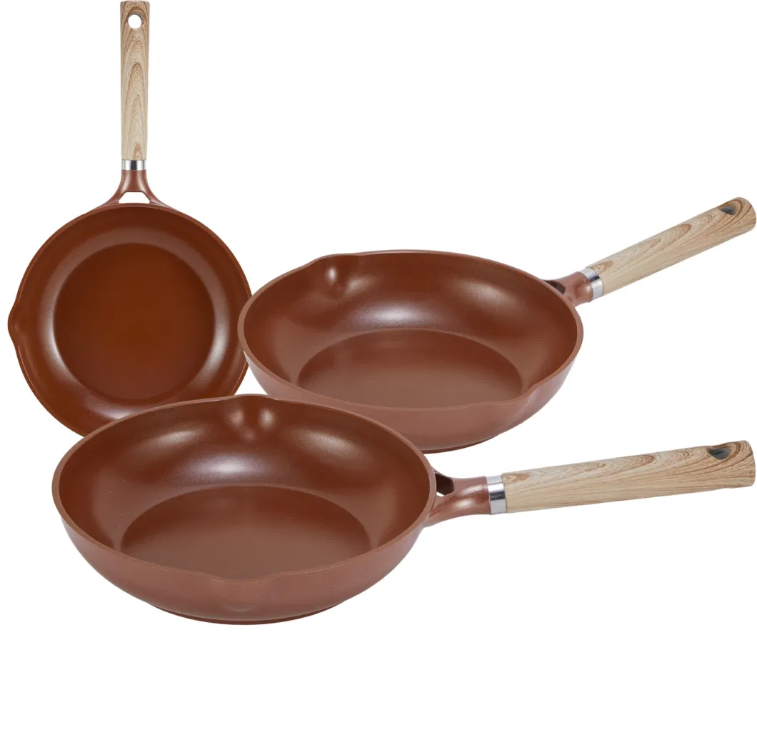 High Wall Die Cast Aluminum Fry Pan with Wooden Painting Bakelite Handle 3PCS Set