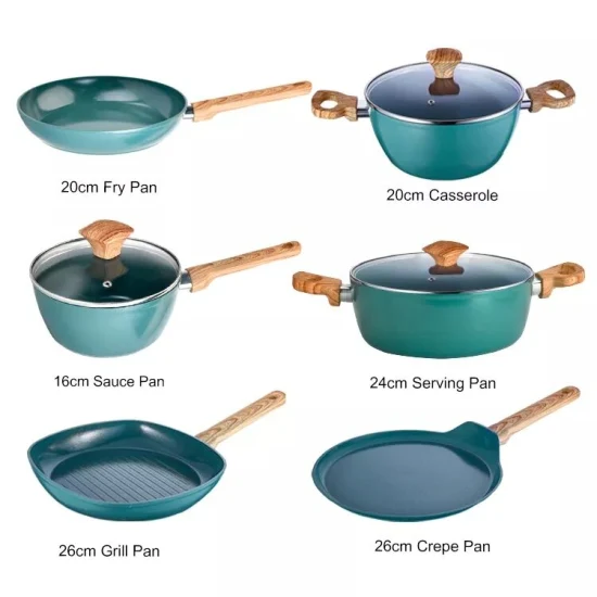 Pots verts avec revêtement en marbre, avec poignée amovible, casseroles et poêles antiadhésives, batterie de cuisine en aluminium forgé avec fond à Induction