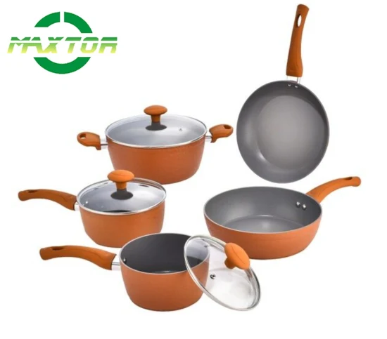 Ensemble d'ustensiles de cuisine antiadhésifs en aluminium, revêtement en marbre avec poignée douce au toucher, casseroles et poêles, batterie de cuisine forgée avec fond à induction